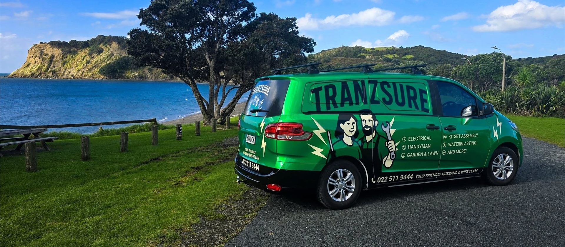 The Tranzsure van parked on a quiet Hibiscus Coast street